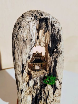 Tempio orientale su legno di mare