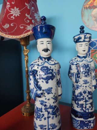 Figuras Chinas Porcelana Azul y Blanco