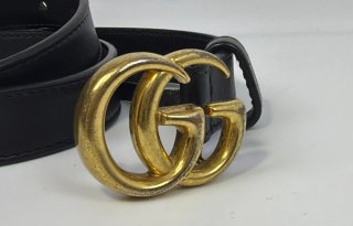 Cintura Gucci Nera Fibbia Doppia G Oro