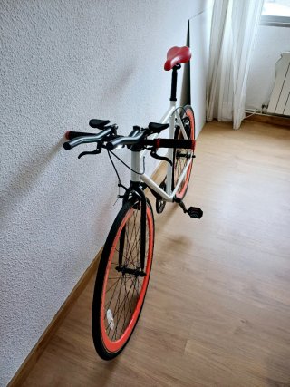 Bicicleta Fixie Piñón Fijo Blanca/Roja