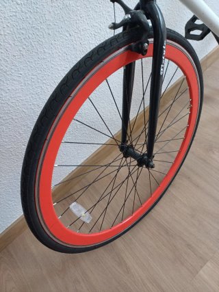 Bicicleta Fixie Piñón Fijo Blanca/Roja