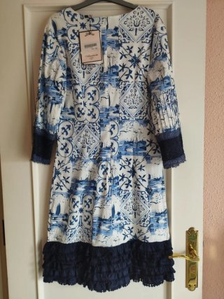 Vestido Almatrichi Feria Azul y Blanco