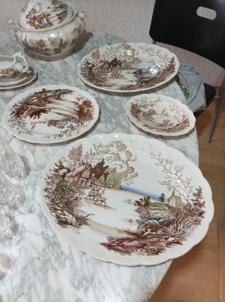 Vajilla Ridgway porcelana paisaje rural
