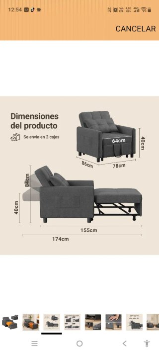 Sofá Cama Gris Tela