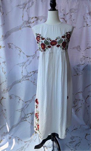 Vestido Zara Bordado Floral Boho Talla S