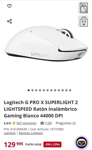 Ratón Logitech G Pro X Superlight Blanco