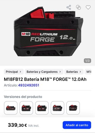 Batería Milwaukee M18 12Ah REDLITHIUM FORGE