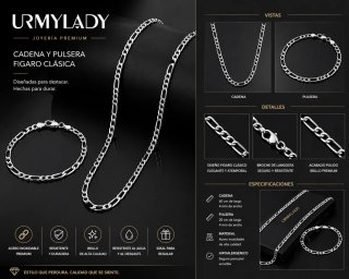 URMYLADY Cadena y Pulsera Figaro Clásica