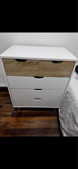 Armario cajonera blanco y madera