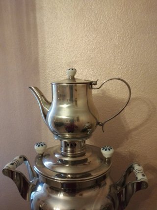 Samovar acciaio inox manici porcellana