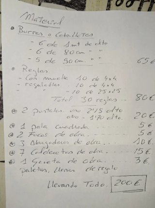 Burras, reglas y puntales de construcción