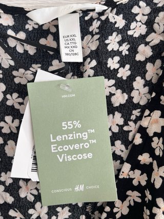Vestido floral H&M negro y blanco. Talla XXL