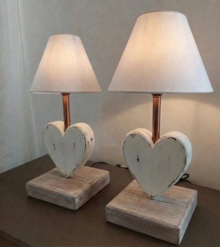 Coppia Lampade Cuore Legno Massello