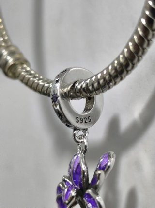 Charm Flor Morada Plata S925