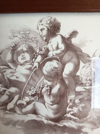 Vassoio vintage legno stampa cherubini manici