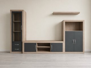 Mueble de salón modular madera y cristal