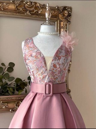Vestido fiesta satén rosa talla L 40/42