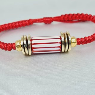 Pulsera hilo rojo murano rayado blanco y rojo