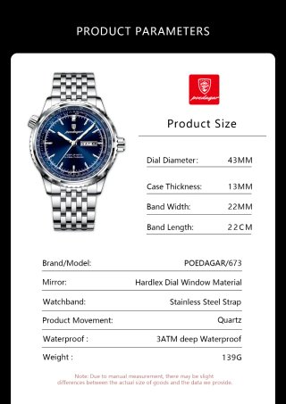 Reloj POEDAGAR Hombre Azul y Plateado