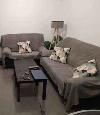 Sofá 3+2 plazas tela beige/gris