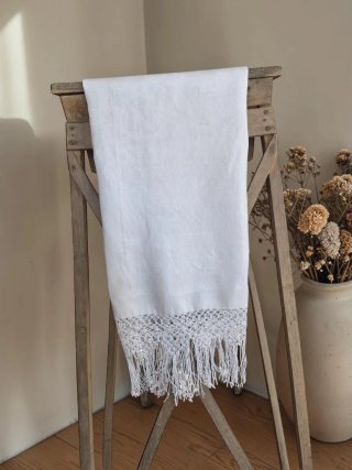 Textil antiguo toalla con monograma y flecos