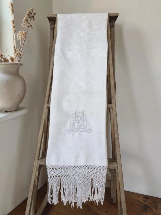 Textil antiguo toalla con monograma y flecos