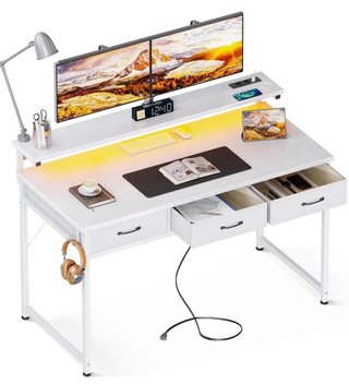 Escritorio Blanco con LED y 3 Cajones