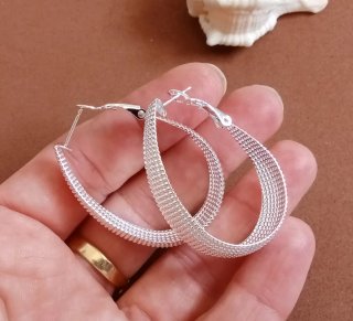 Pendientes Aro Plateados Malla forma de U