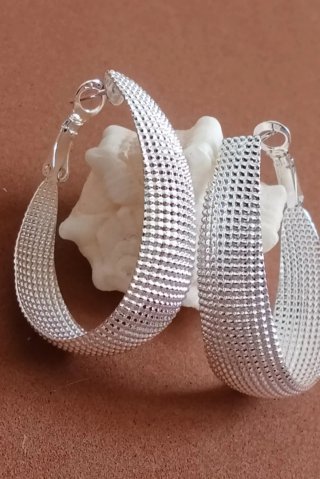 Pendientes Aro Plateados Malla forma de U