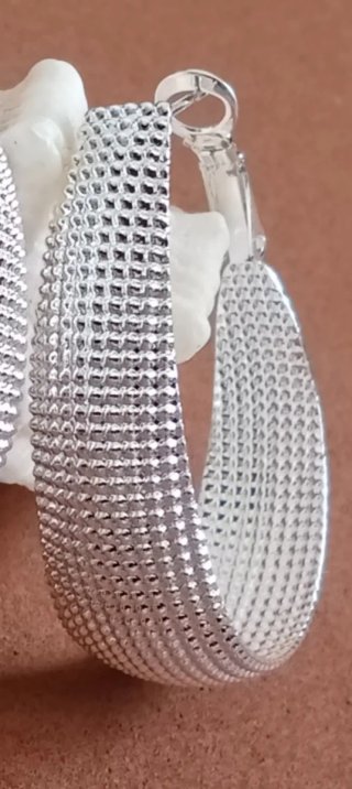 Pendientes Aro Plateados Malla forma de U