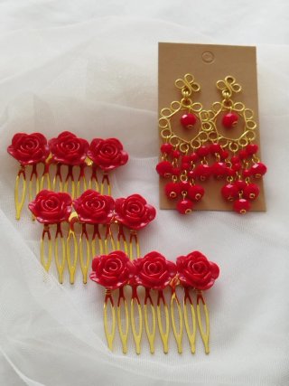 Pendientes flamenca dorados y rojos