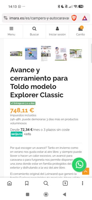 Toldo Dometic 4.5m Eléctrico Autocaravana +Lateral