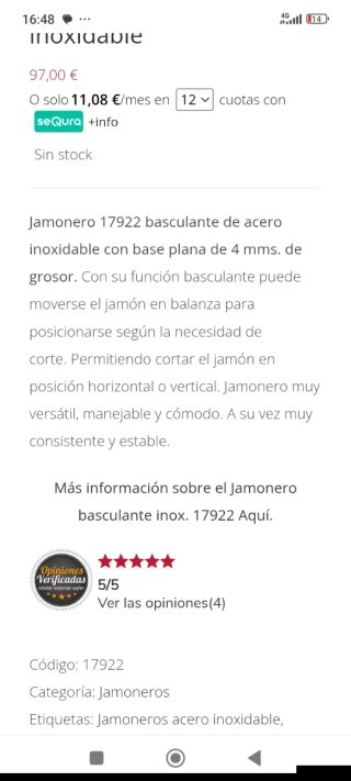 Jamonero Acero Inoxidable