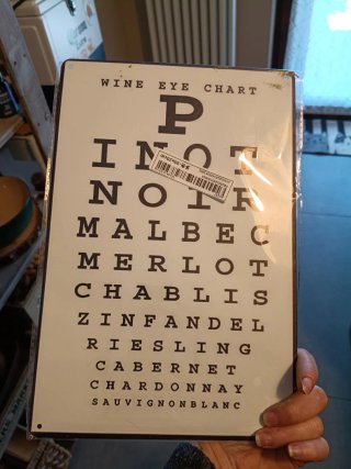 Cartello Wine Eye Chart in metallo