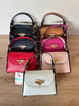 Bolso Cuero Italiano Negro Abeja Dorado