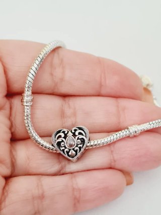 Charm Cuore Rosa Argento S925