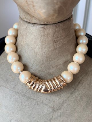Collana Girocollo Vintage Perle Beige & Oro