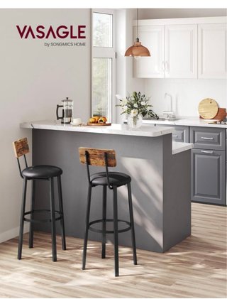 Taburete Alto Industrial Negro y Madera rústica