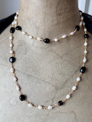 Collana Perle Fiume e Onice Nero