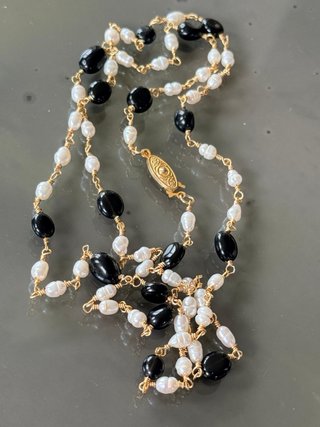 Collana Perle Fiume e Onice Nero