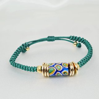 Pulsera hilo verde y murano multicolor