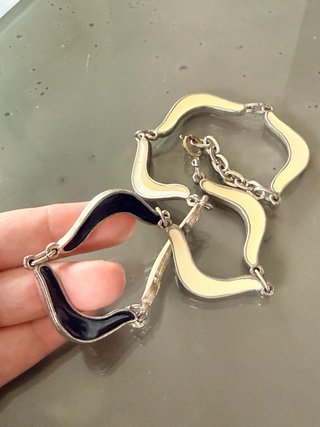 Collana Vintage Anni '70 Beige Argento