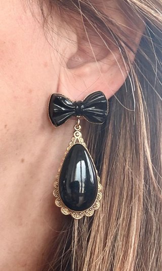 Orecchini Vintage Anni '80 Fiocco Nero Oro