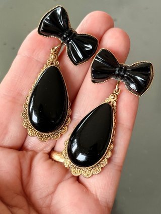 Orecchini Vintage Anni '80 Fiocco Nero Oro