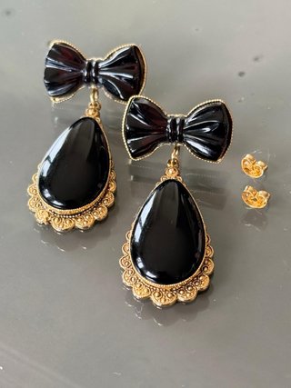 Orecchini Vintage Anni '80 Fiocco Nero Oro