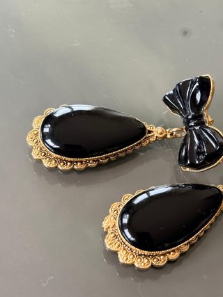 Orecchini Vintage Anni '80 Fiocco Nero Oro