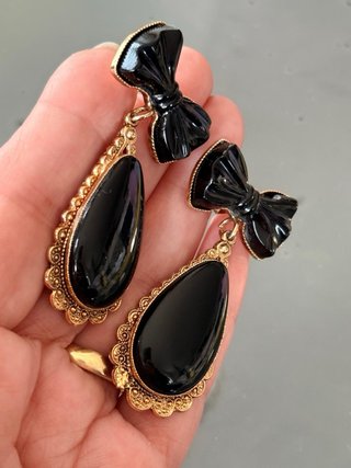 Orecchini Vintage Anni '80 Fiocco Nero Oro