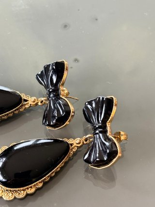 Orecchini Vintage Anni '80 Fiocco Nero Oro