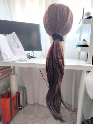 Peluca sintética lace front marrón+soporte peluca