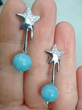 Orecchini Stella con zirconi e Acquamarina Azzurra